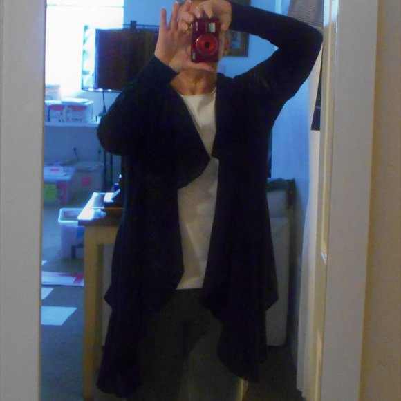 DKNY Black Light Cardigan Open M Drapey Lightweight Basic - Picture 12 of 13